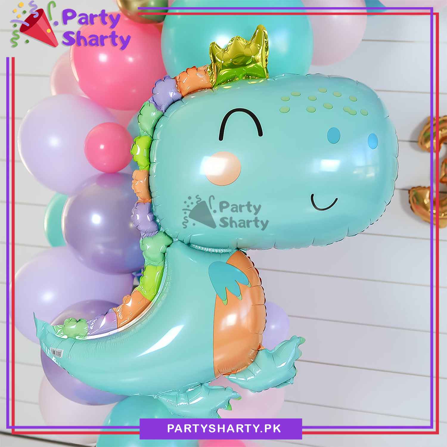 Cute Crown Dinosaur Shaped Foil Balloon for Dinosaur / Dragon Theme Party Decoration