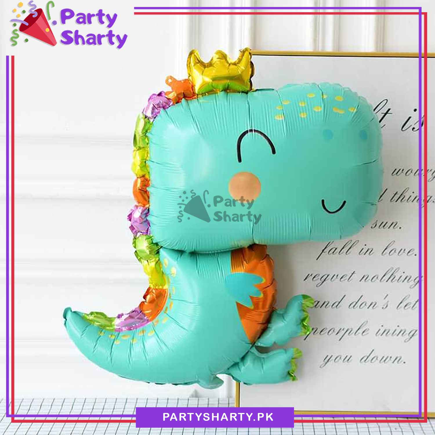 Cute Crown Dinosaur Shaped Foil Balloon for Dinosaur / Dragon Theme Party Decoration