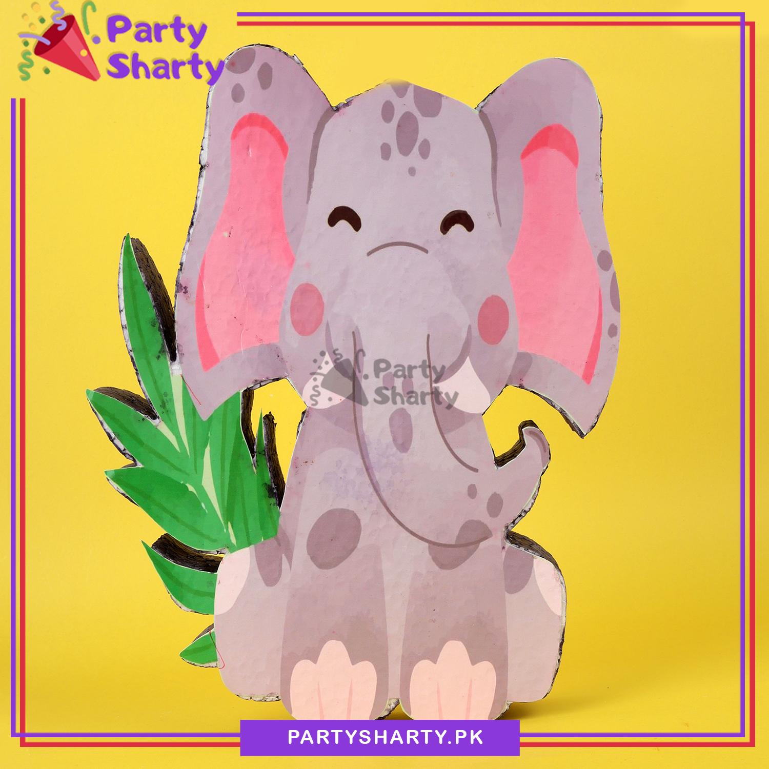 Cute Elephant Character Thermocol Standee For Jungle / Safari Theme Based Birthday Celebration and Party Decoration
