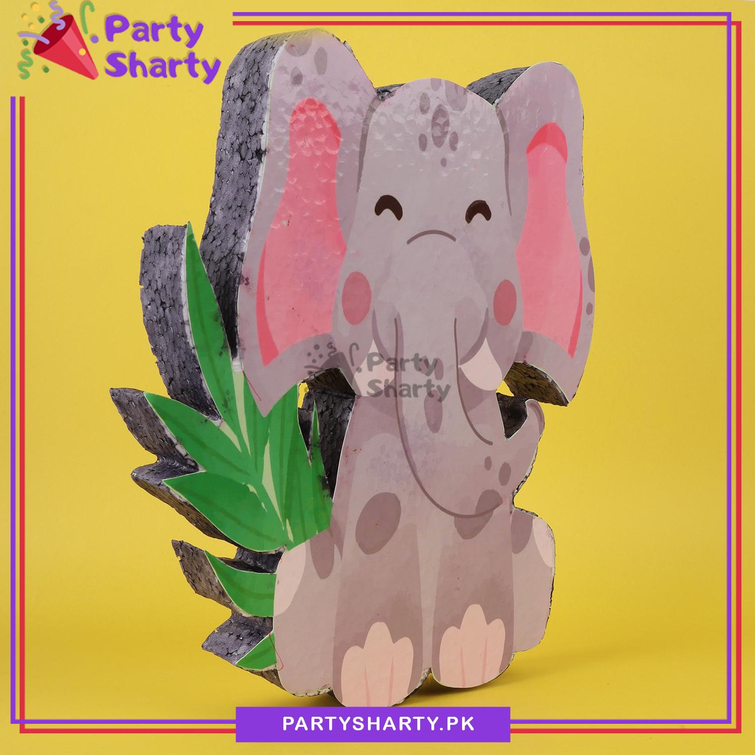 Cute Elephant Character Thermocol Standee For Jungle / Safari Theme Based Birthday Celebration and Party Decoration