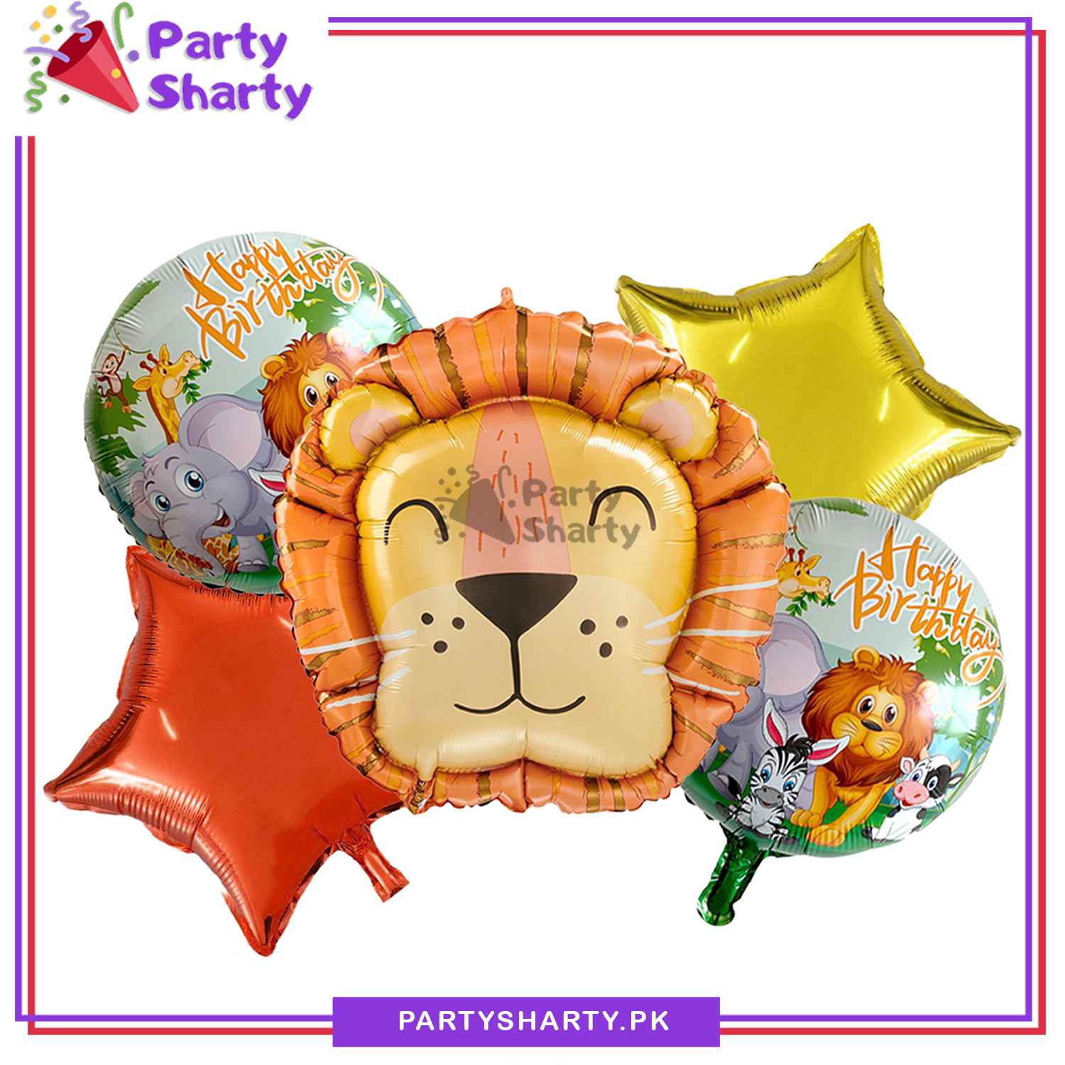 5pcs/set Cute Lion Head Theme Foil Balloons For Jungle / Safari / Wild One Theme Birthday Party Decoration and Celebration