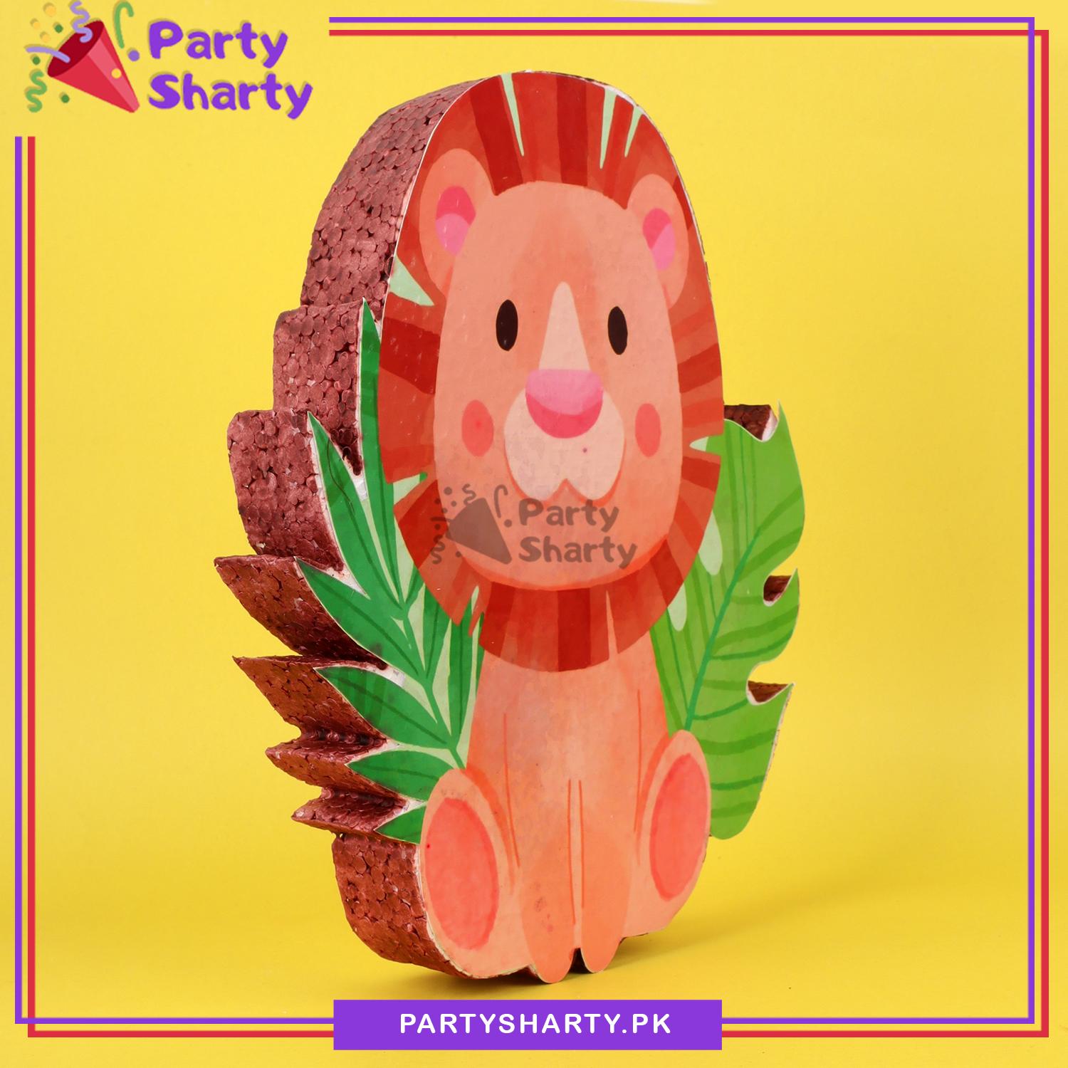 Cute Lion Character Thermocol Standee For Jungle / Safari Theme Based Birthday Celebration and Party Decoration