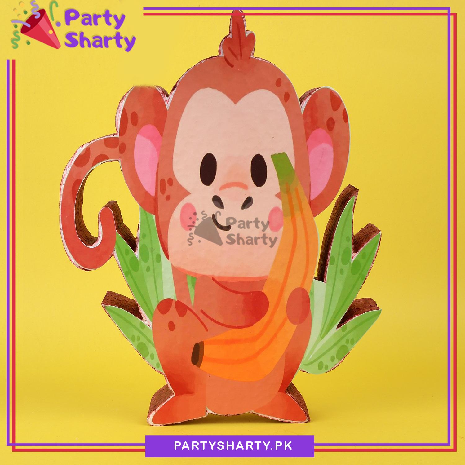 Cute Monkey Character Thermocol Standee For Jungle / Safari Theme Based Birthday Celebration and Party Decoration