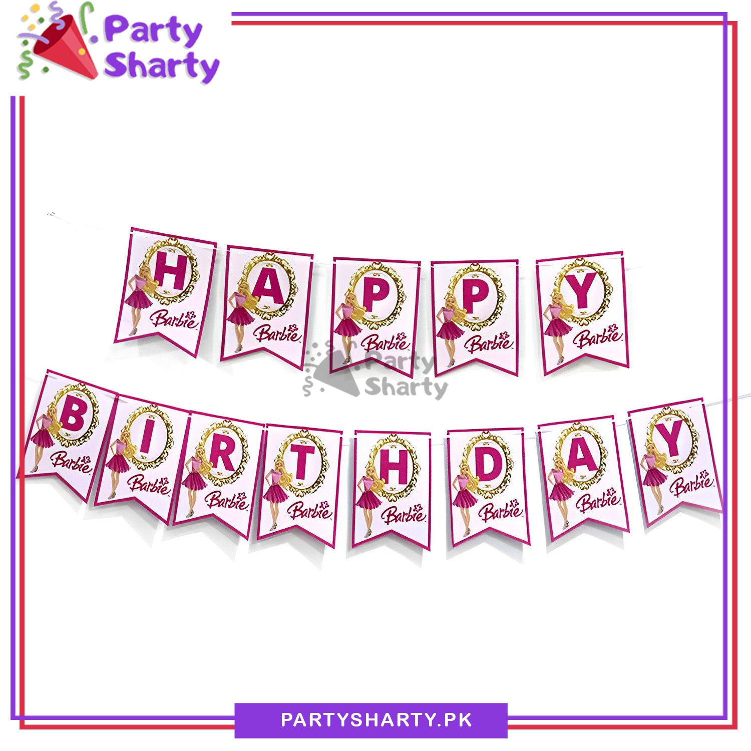 D-1 Barbie Theme Happy Birthday Card Banner For Theme Decoration and Celebration