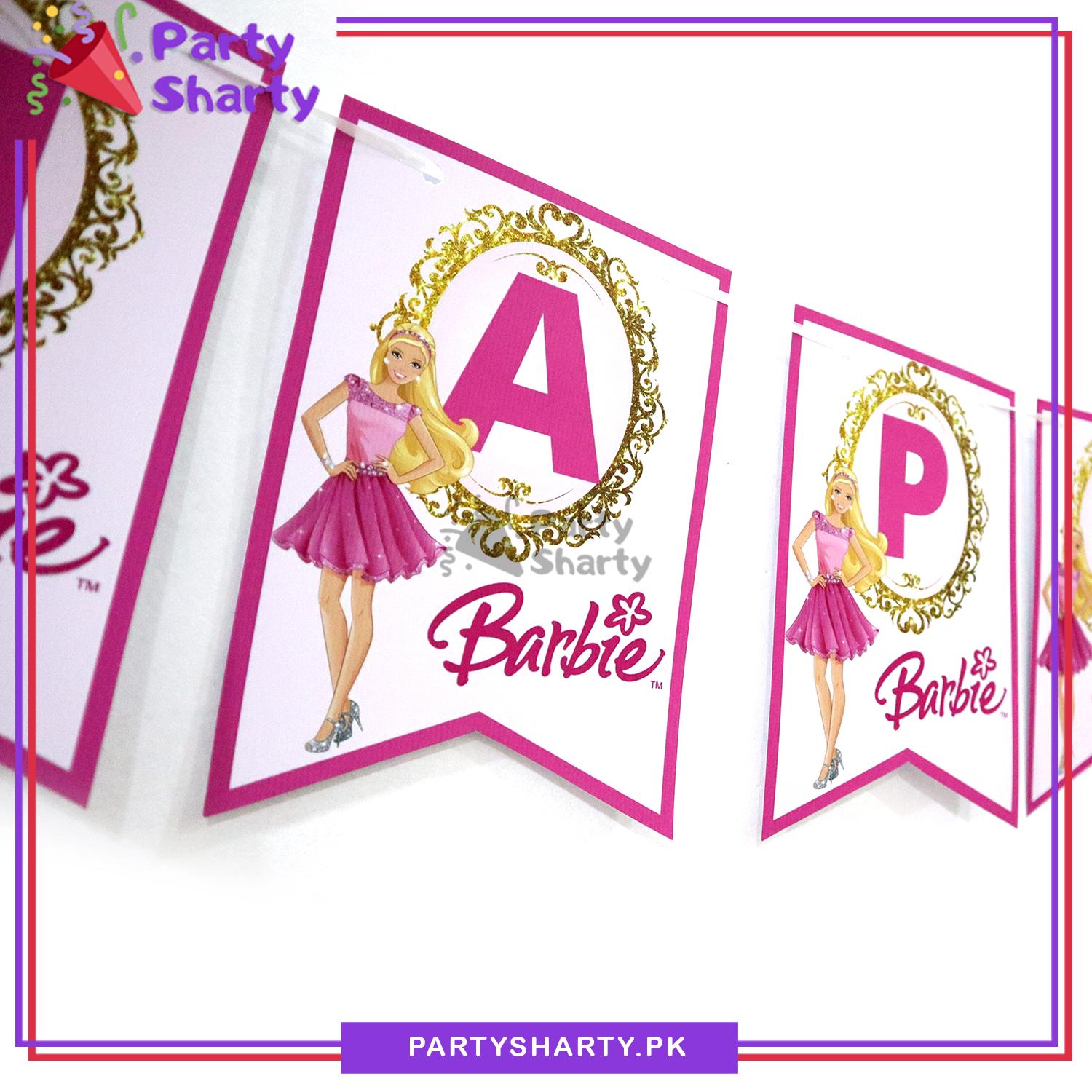 D-1 Barbie Theme Happy Birthday Card Banner For Theme Decoration and Celebration