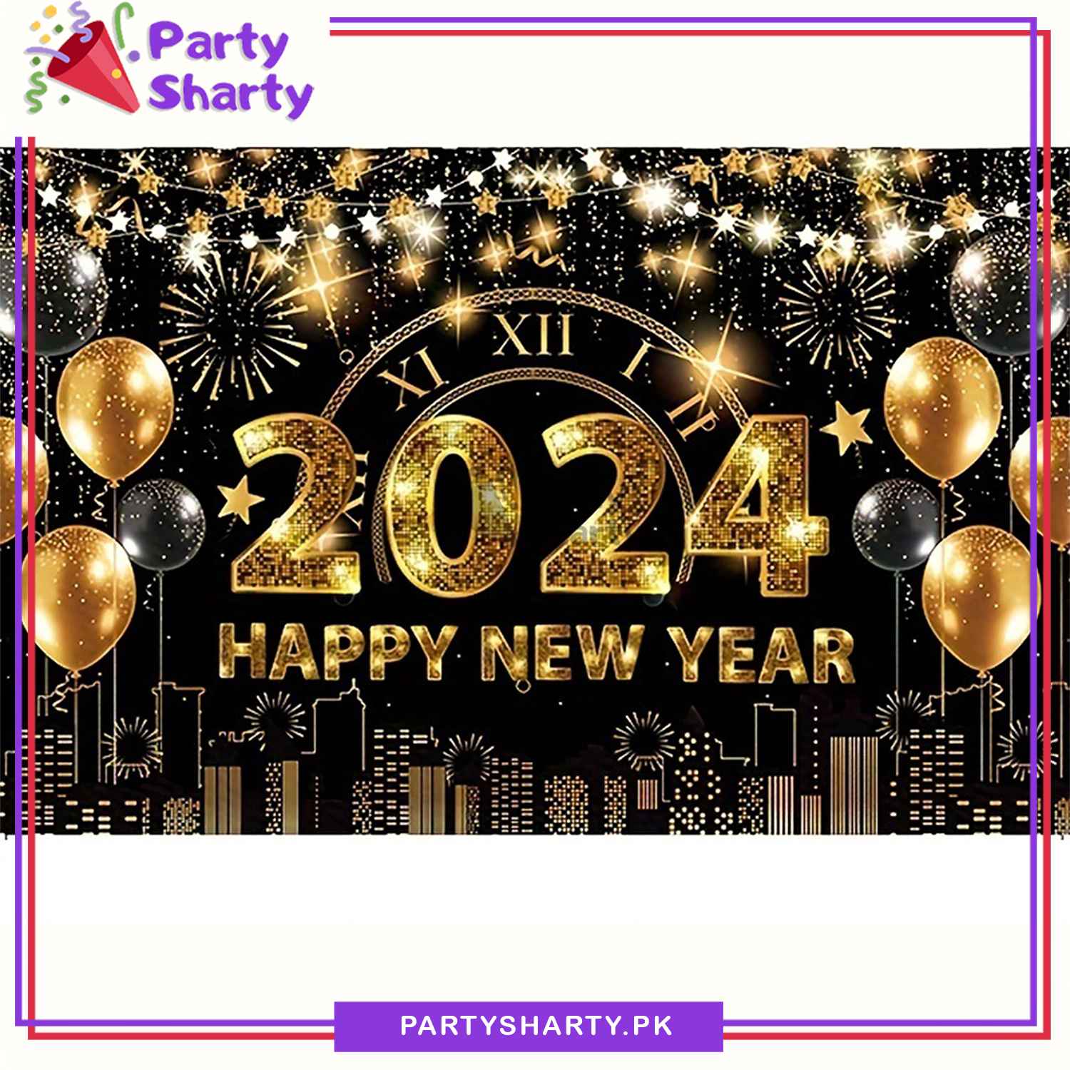 Happy New Year 2024 Panaflex Backdrop Banner For New Year Eve Party Celebration and Decorations