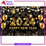 Happy New Year 2024 Panaflex Backdrop Banner For New Year Eve Party Celebration and Decorations