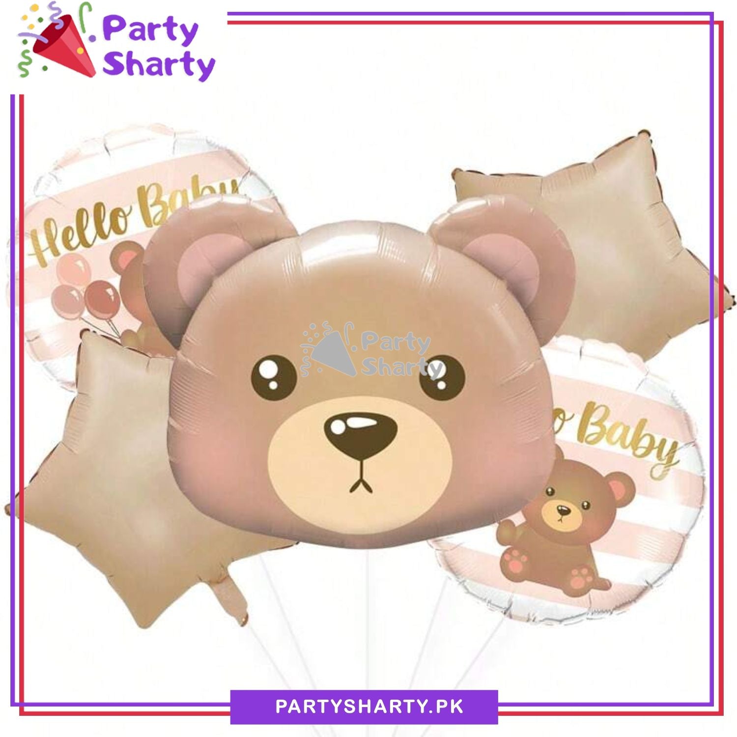 D-1 5pcs/Set Teddy Bear Head Foil Balloon For Teddy Bear Theme Party Decoration And Celebration