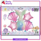 D-1 Mermaid Theme Tail Foil Balloon Set - 5 Pieces For Mermaid & Under the Sea Theme Party and Decoration
