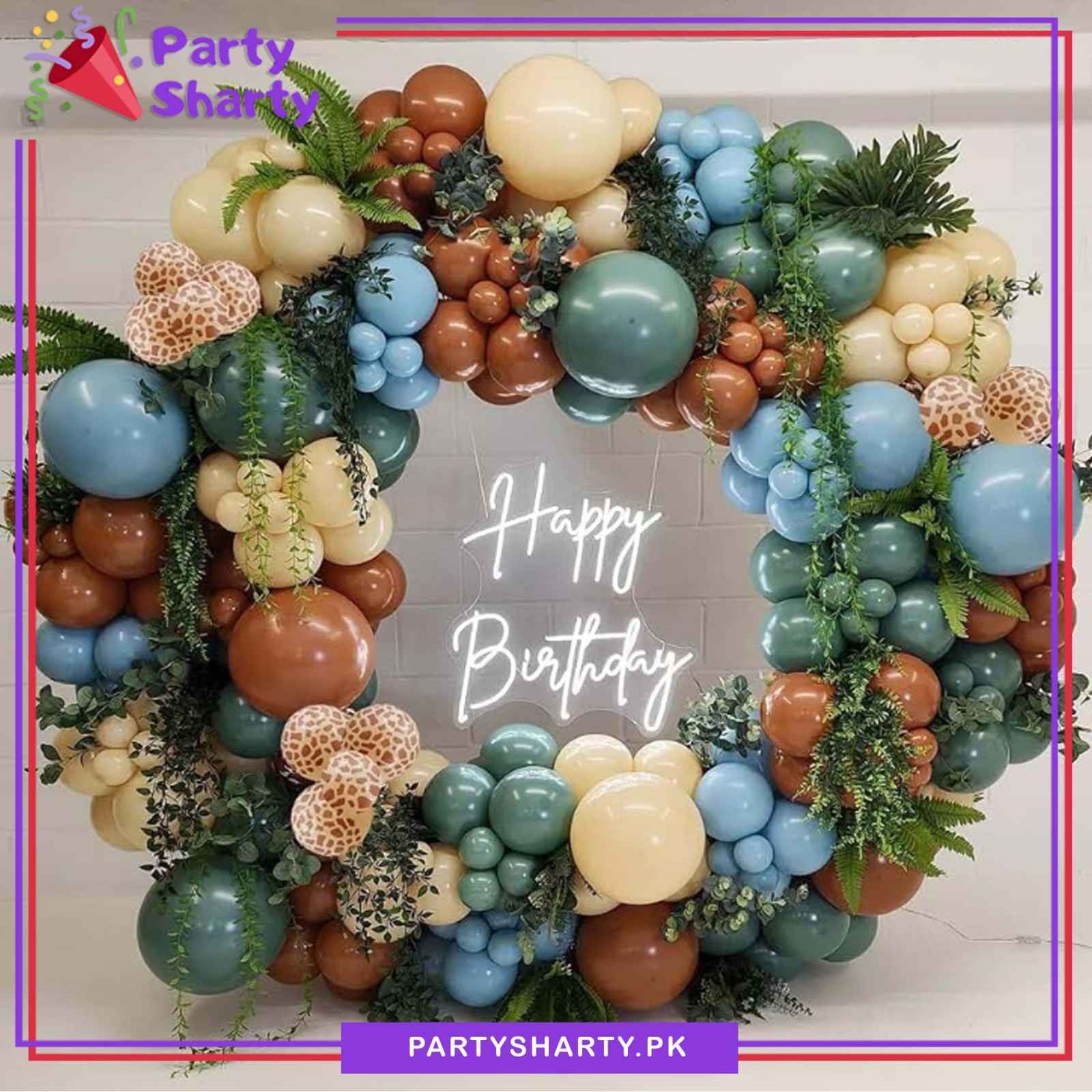 100pcs Sage Green, Dusty Blue, Apricot & Mocha Brown Balloons Garland Arch Set For Jungle / Safari Theme Decoration & Celebration