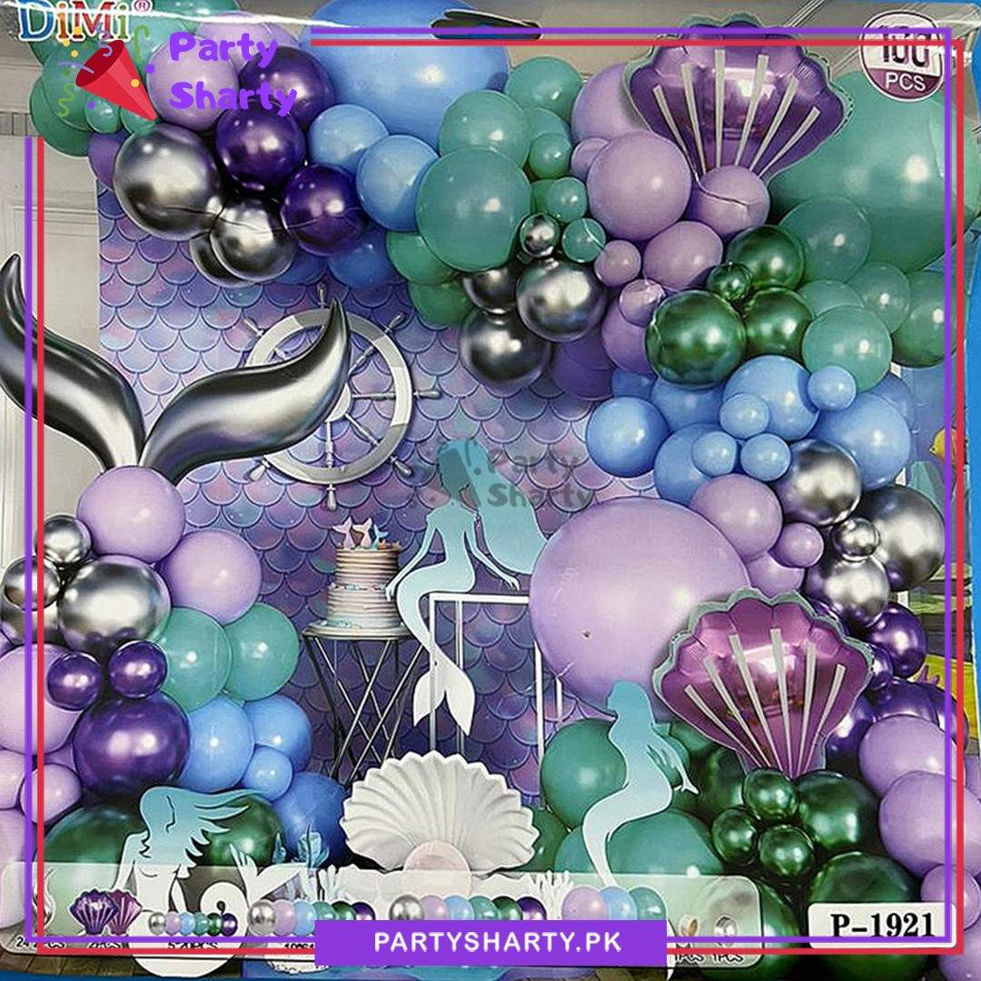 D-3 100pcs Mermaid Theme Balloons Garland Kit for Mermaid Theme Party Decorations & Celebration