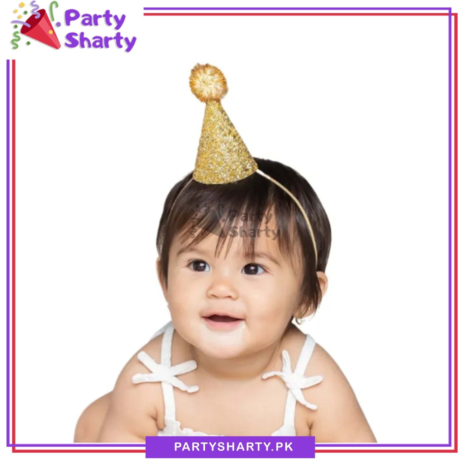 Small Golden Birthday Party Cone Cap For Half / First Birthday Celebration and Decoration