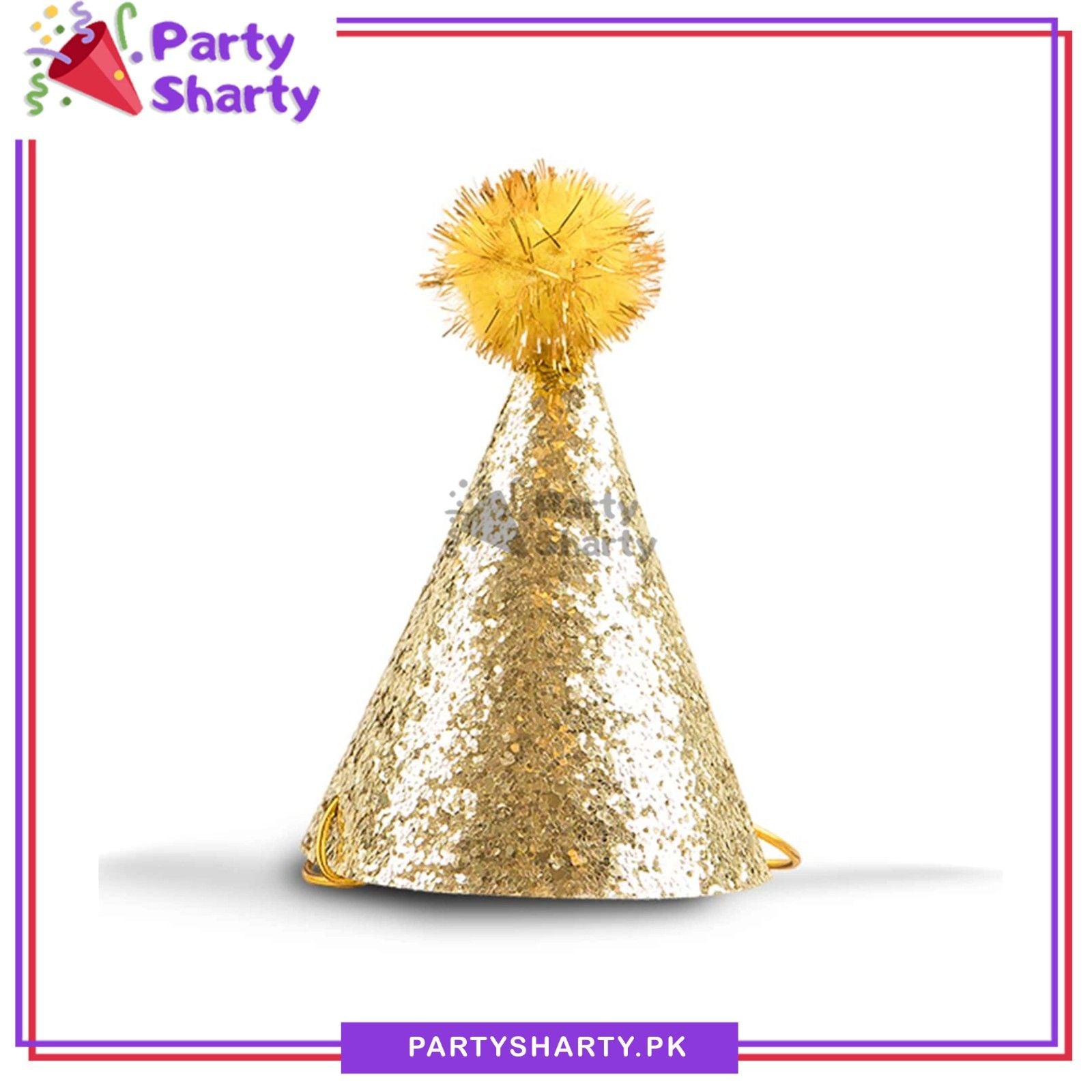 Small Golden Birthday Party Cone Cap For Half / First Birthday Celebration and Decoration