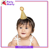 Small Golden Birthday Party Cone Cap For Half / First Birthday Celebration and Decoration