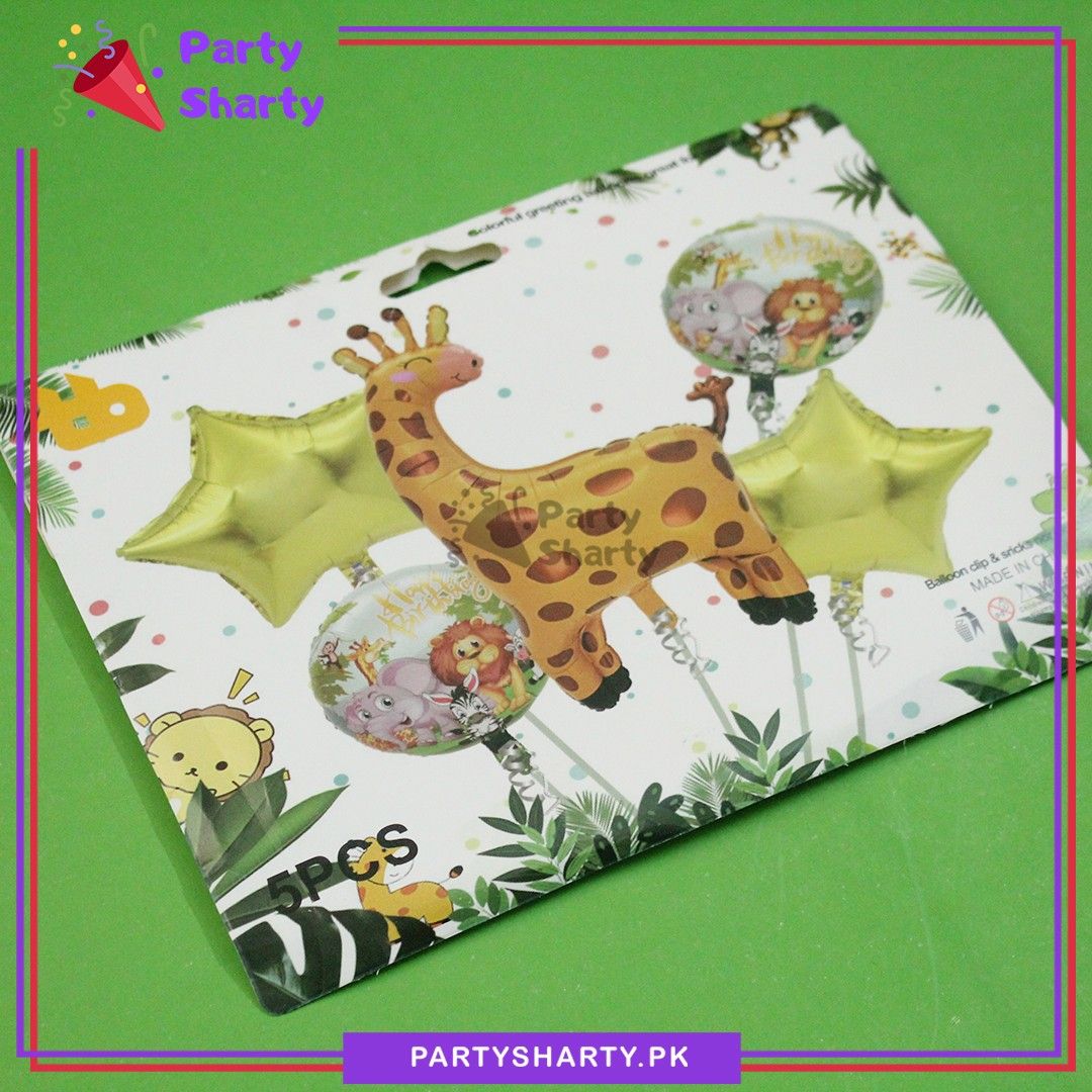 D-2 5pcs/set Cute Giraffe Theme Foil Balloons For Jungle / Safari Theme Decoration and Celebration