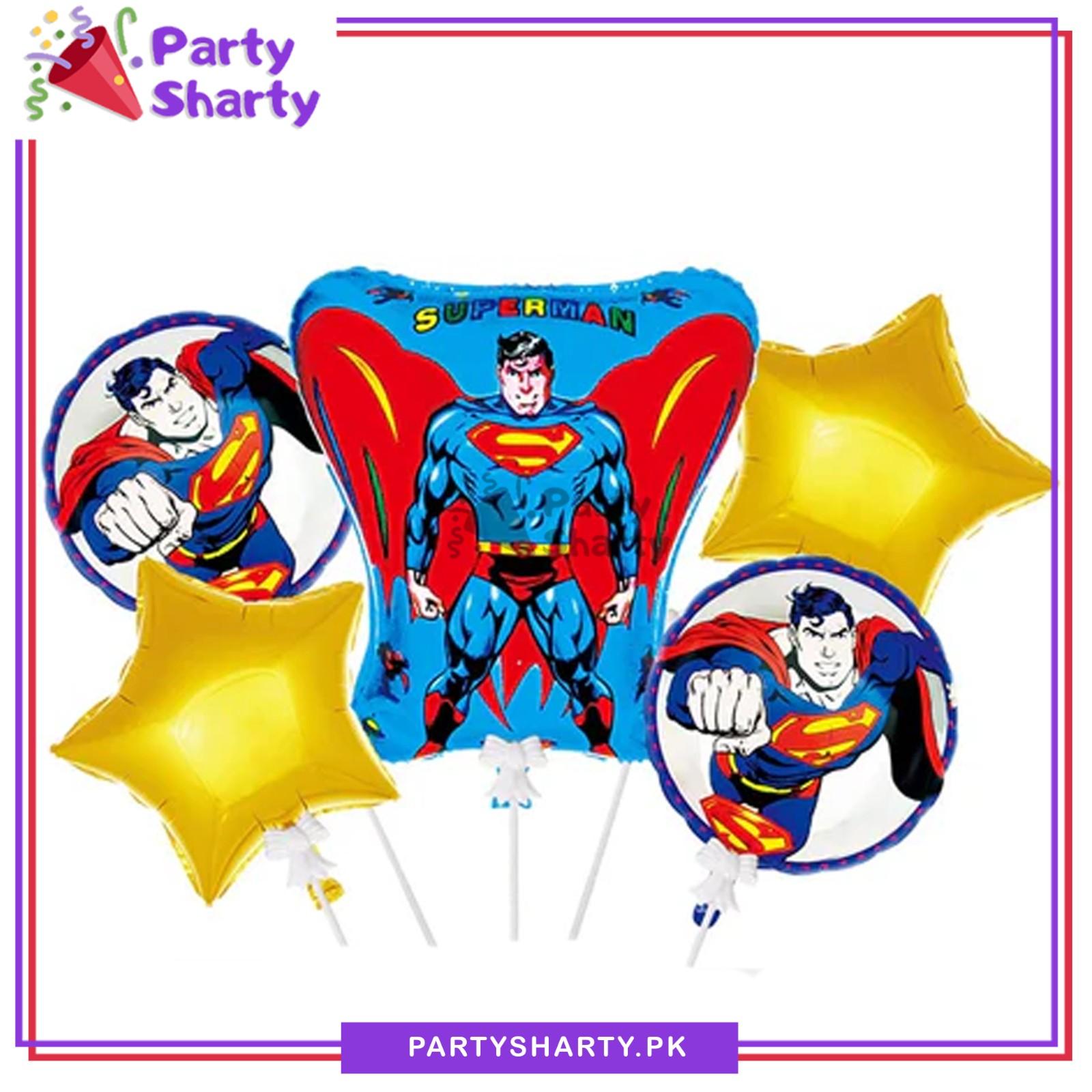 5pcs/set Superman Theme Foil Balloons For Super Hero Theme Birthday Party Decoration & Celebration