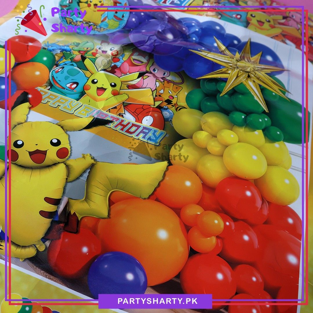 62pcs/Set Happy Birthday Pokemon Multi Color Theme Set for Theme Based Birthday Decoration & Celebration