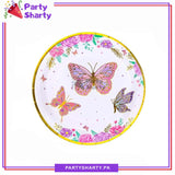 7inches Cute Butterfly Theme Golden Foil Print Paper Plates Pack of 10 for Butterfly Theme Party Decoration