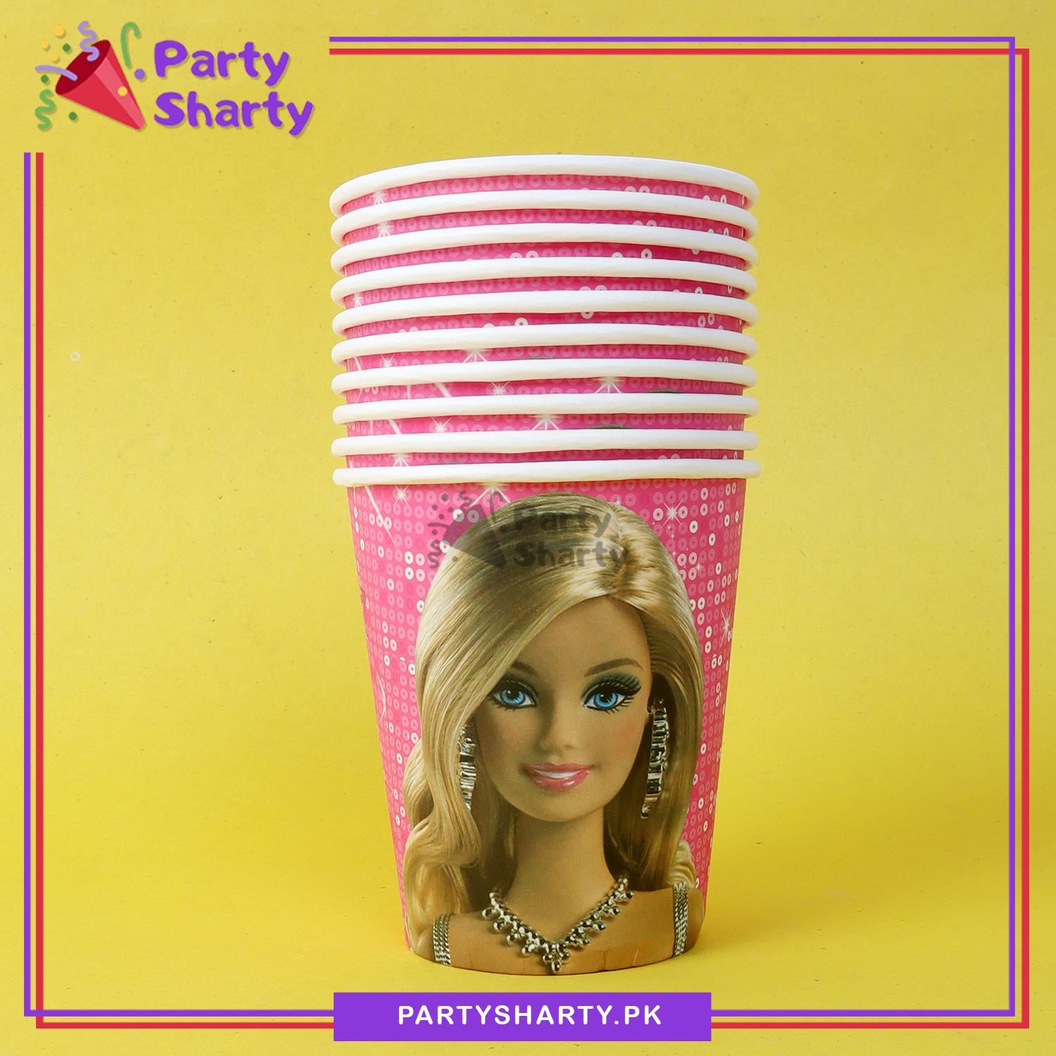 D-2 Barbie Doll Theme Paper Cups / Glass For Theme Based Decoration and Celebration