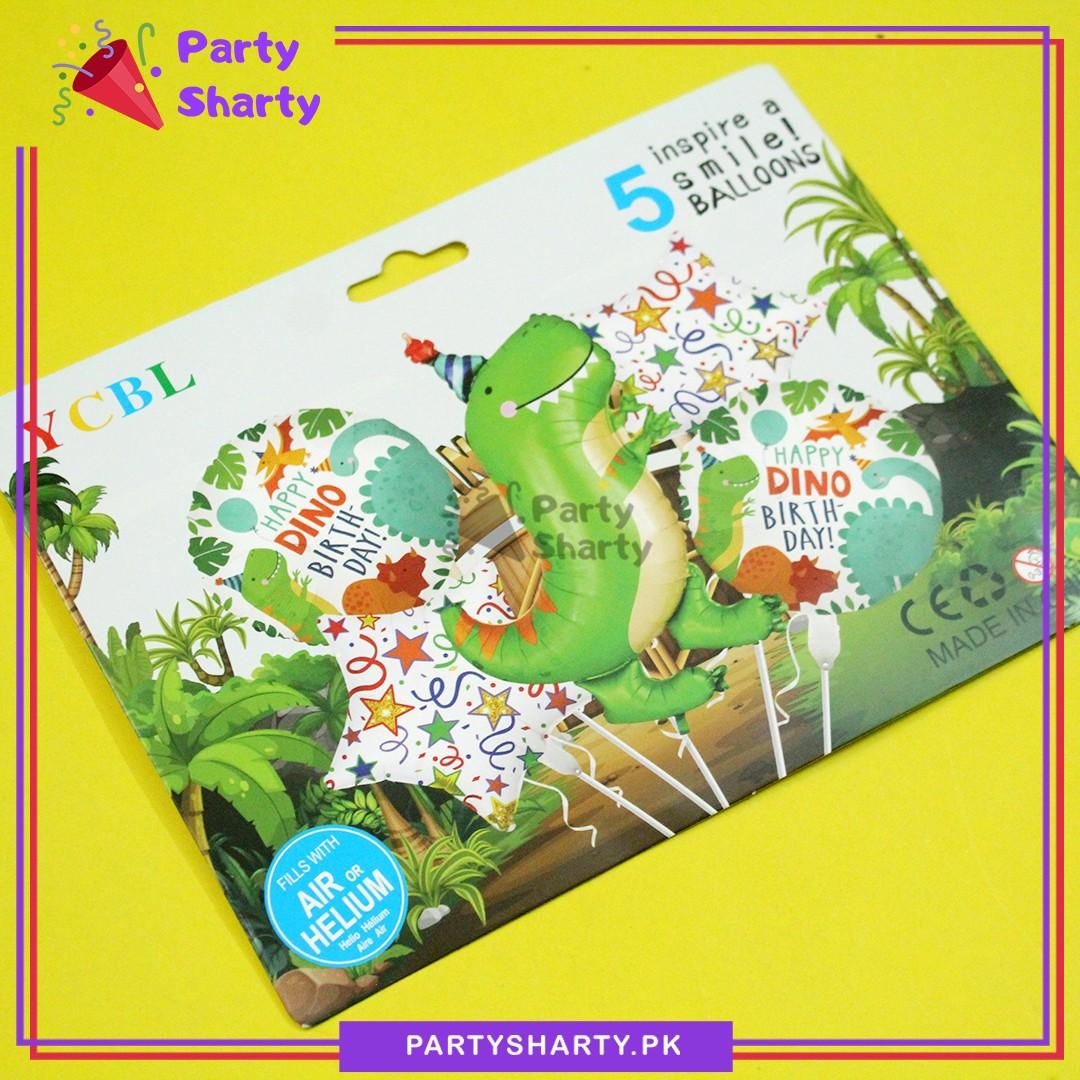 5pcs/Set Green Dino Birthday Cartoon Foil Balloon Set For Dinosaur / Dragon Theme Party Decoration