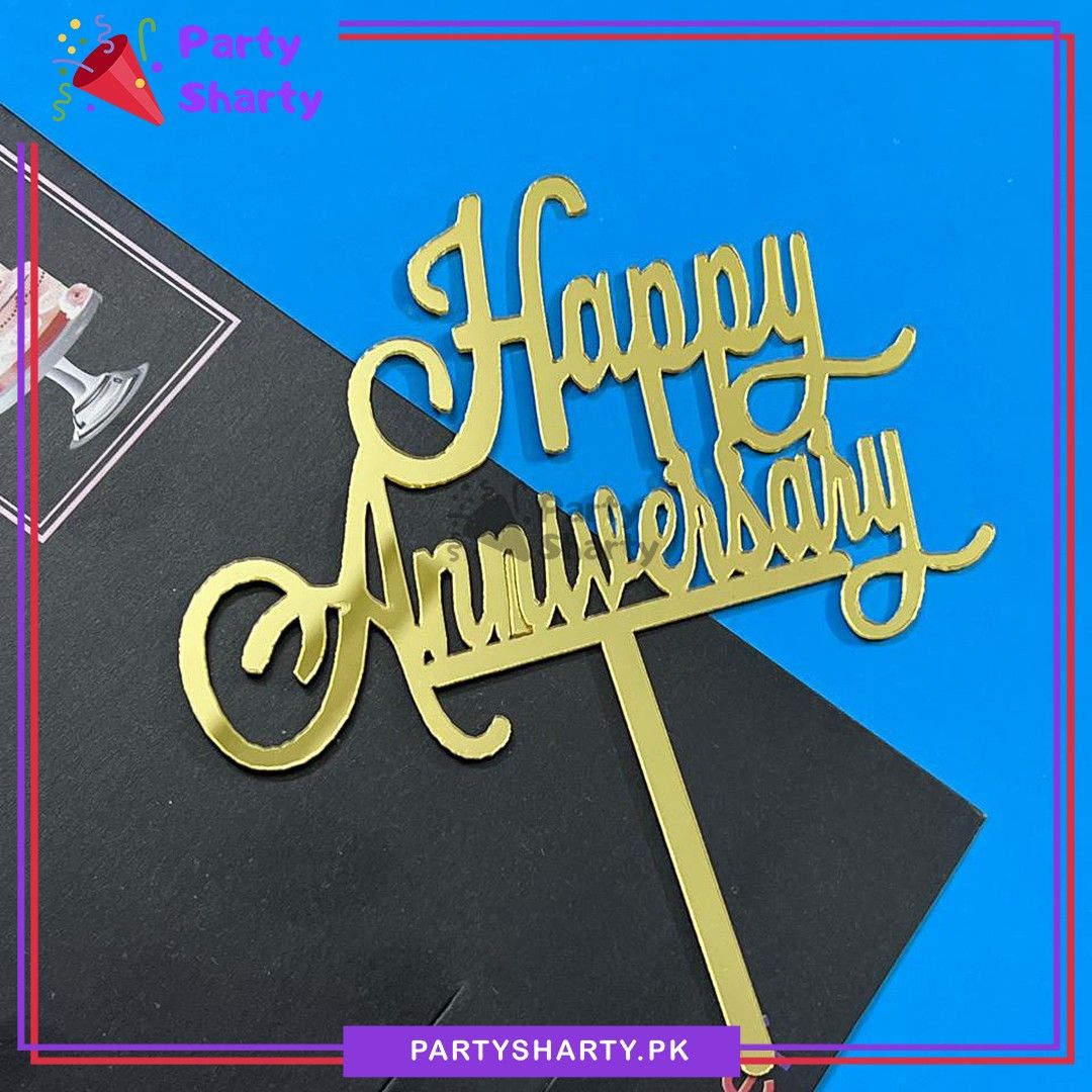 D-2 Happy Anniversary Simple Acrylic Cake Topper for Anniversary Celebration