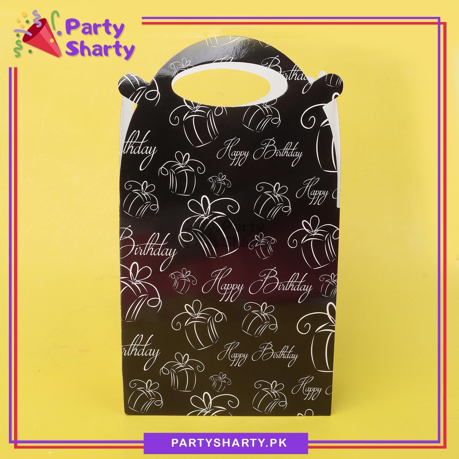 D-2 Happy Birthday Printed Black Goody Boxes Pack of 6 For Birthday Decoration and Celebration