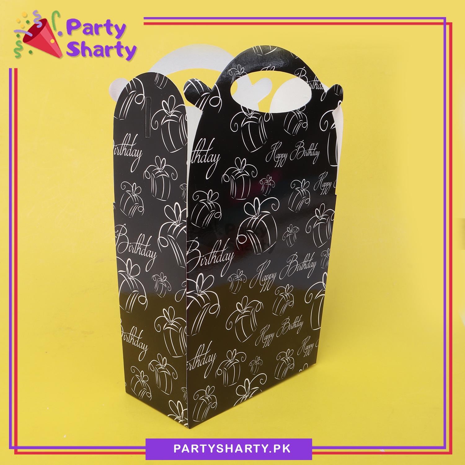 D-2 Happy Birthday Printed Black Goody Boxes Pack of 6 For Birthday Decoration and Celebration