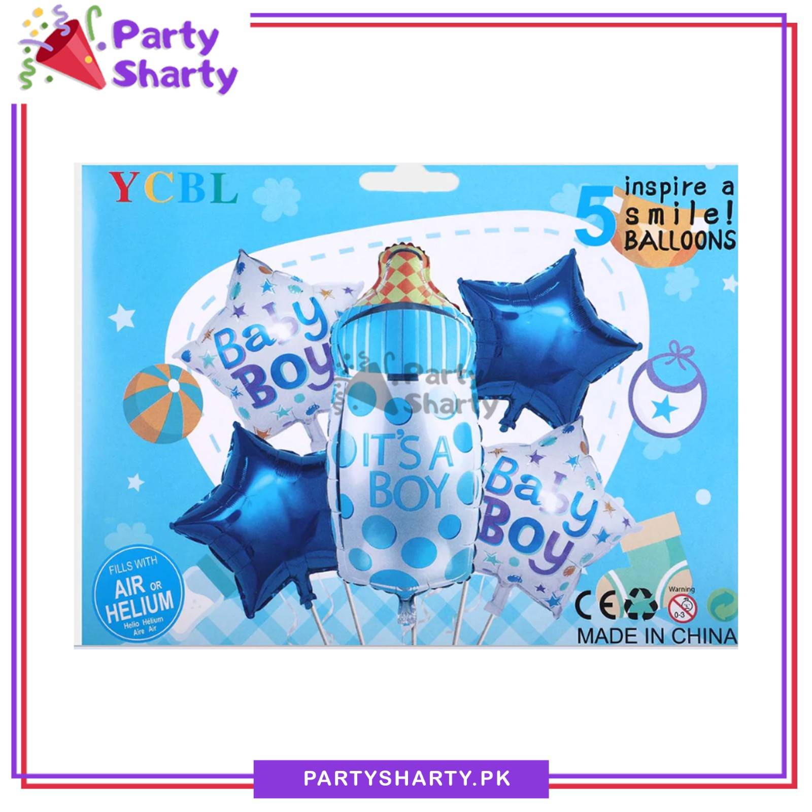 D-2 Its a Boy Feeder Shaped Foil Balloon Set of 5 For Welcome Baby Decoration & Celebrations