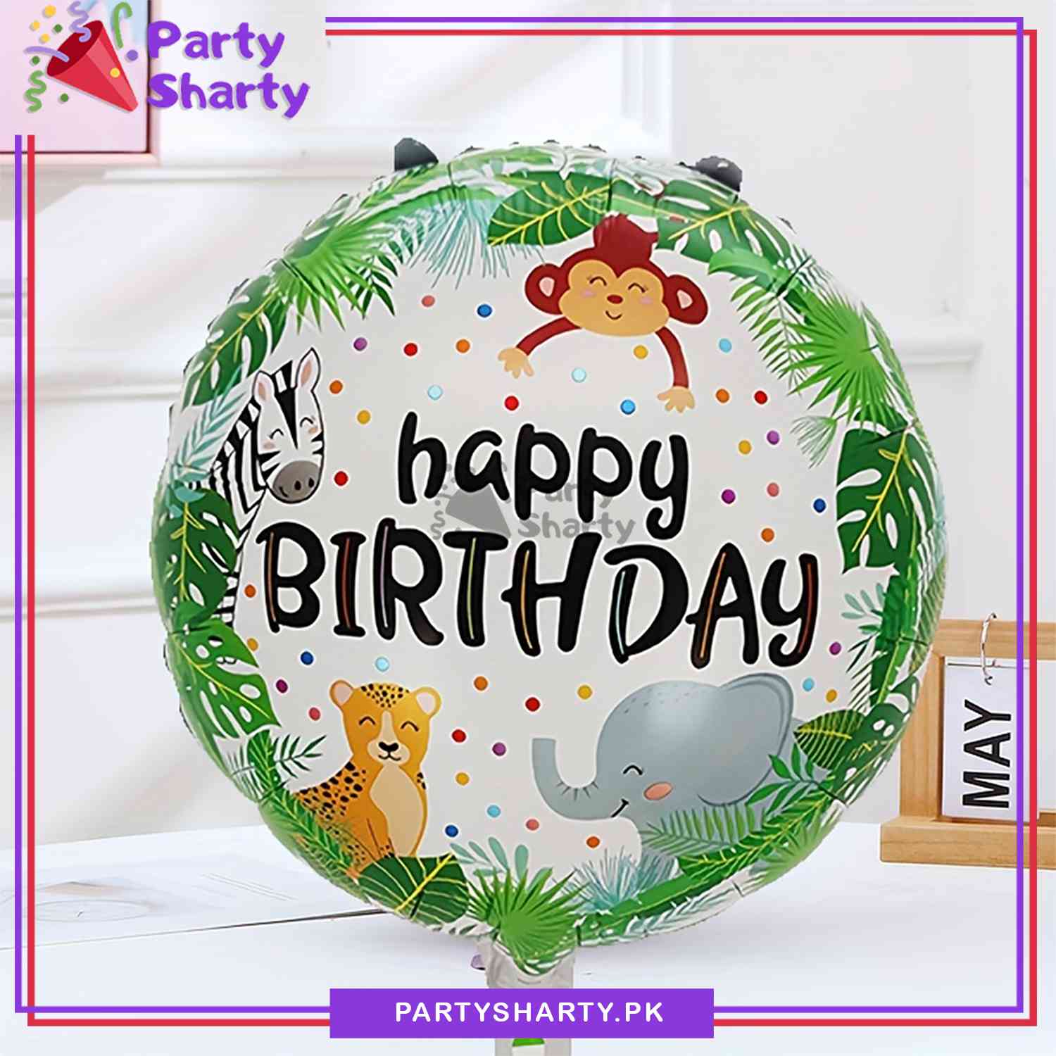 D-2 Jungle Theme Round Shaped Foil Balloon for Birthday Celebration and Decoration