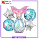 D-2 Mermaid Theme Tail Foil Balloon Set - 5 Pieces For Mermaid & Under the Sea Theme Party and Decoration