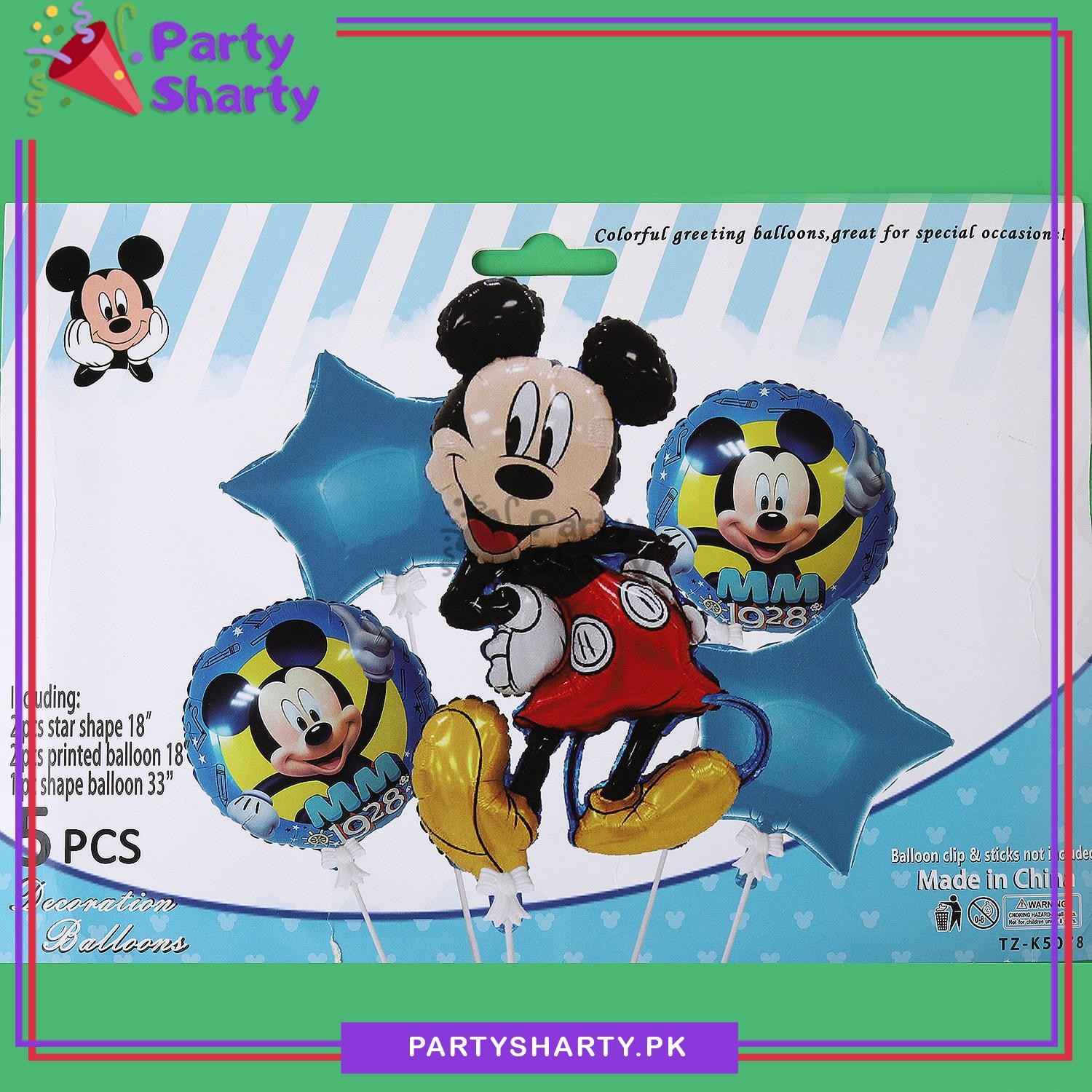 D-2 Stylish Mickey Mouse Cartoon Foil Balloon Set - 5 Pieces For Birthday Party Decoration