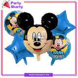 Mickey Mouse Cartoon Head Foil Balloon Set - 5 Pieces For Birthday Party