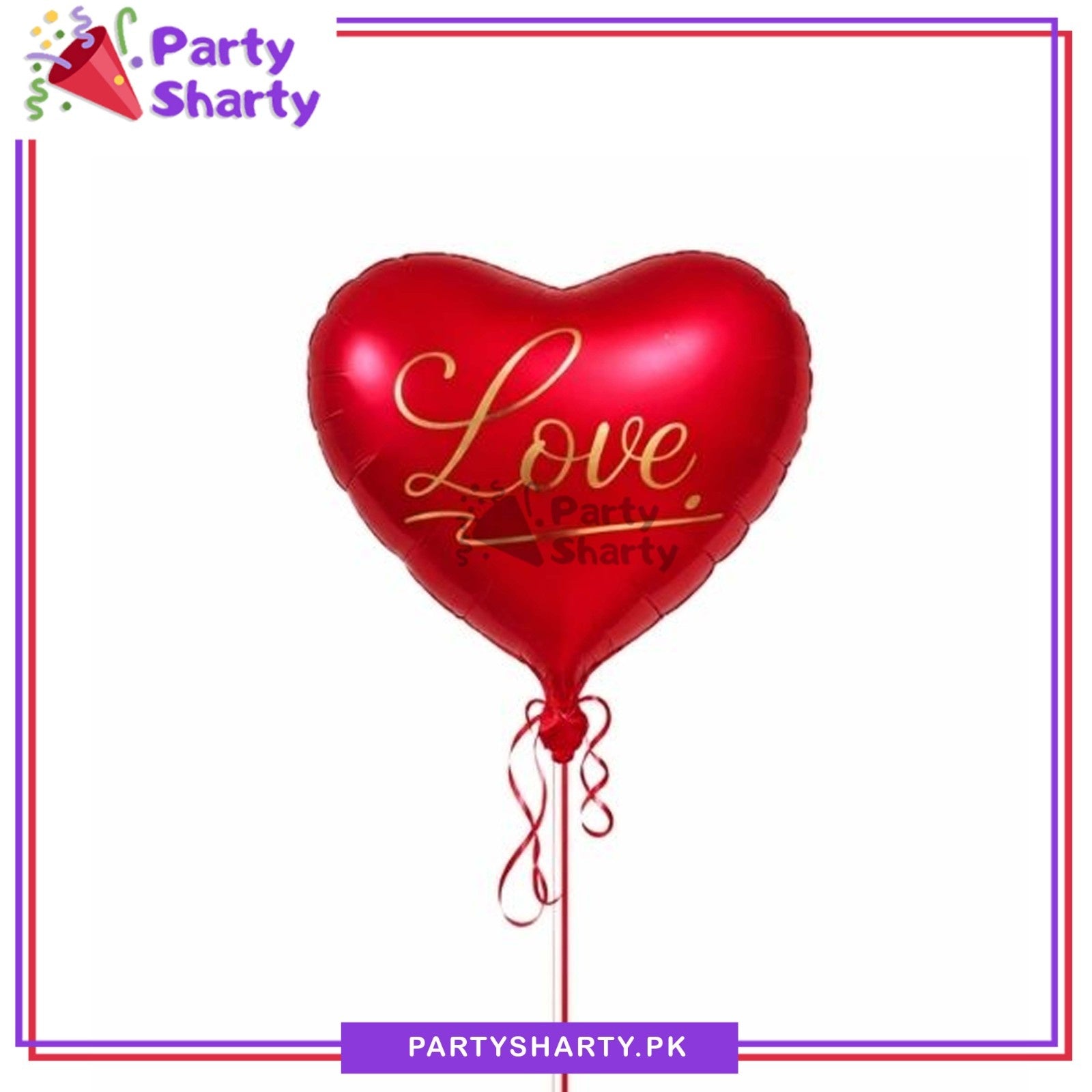 Golden Love Printed Red Heart Shaped Foil Balloon For Anniversary, Valentine Theme Party Decoration & Celebration