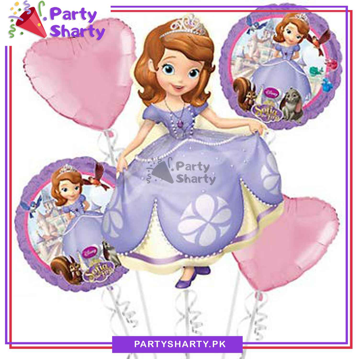 D-2 Sofia the First Cartoon Foil Balloon Set - 5 Pieces For Birthday Party