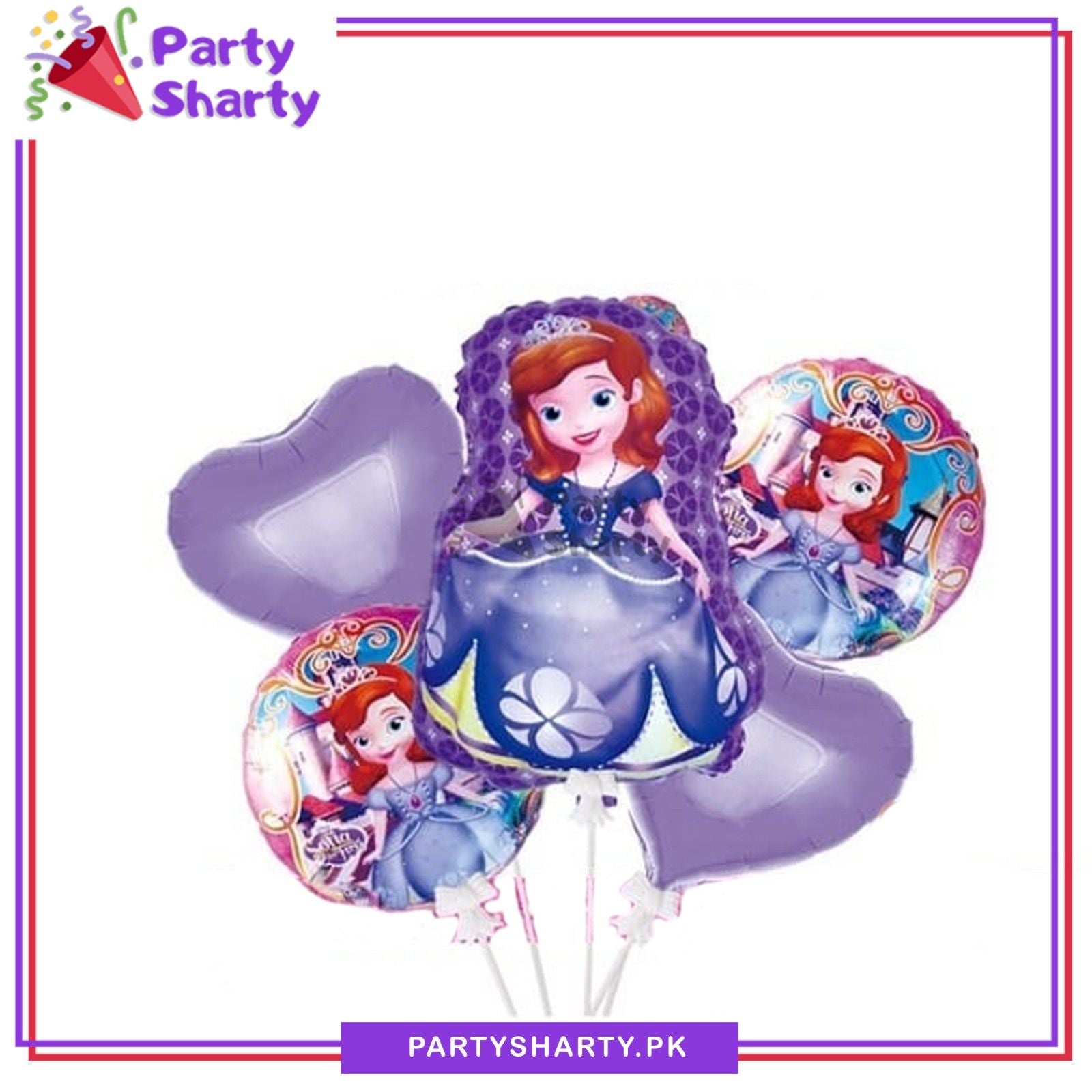 D-2 Sofia the First Cartoon Foil Balloon Set - 5 Pieces For Birthday Party
