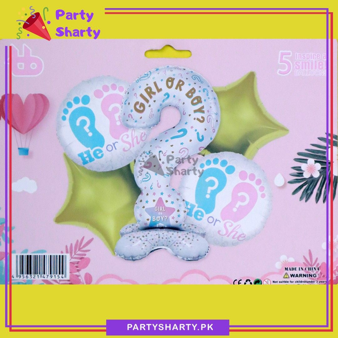 D-2 Stylish Boy or Girl Gender Reveal Question Mark Foil Balloon set of 5 For Baby Shower and Gender Reveal Decoration and Celebrations