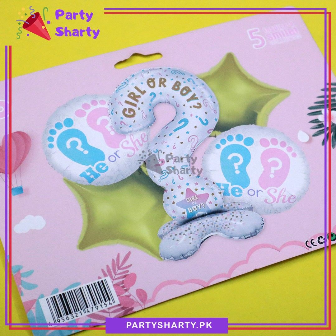 D-2 Stylish Boy or Girl Gender Reveal Question Mark Foil Balloon set of 5 For Baby Shower and Gender Reveal Decoration and Celebrations