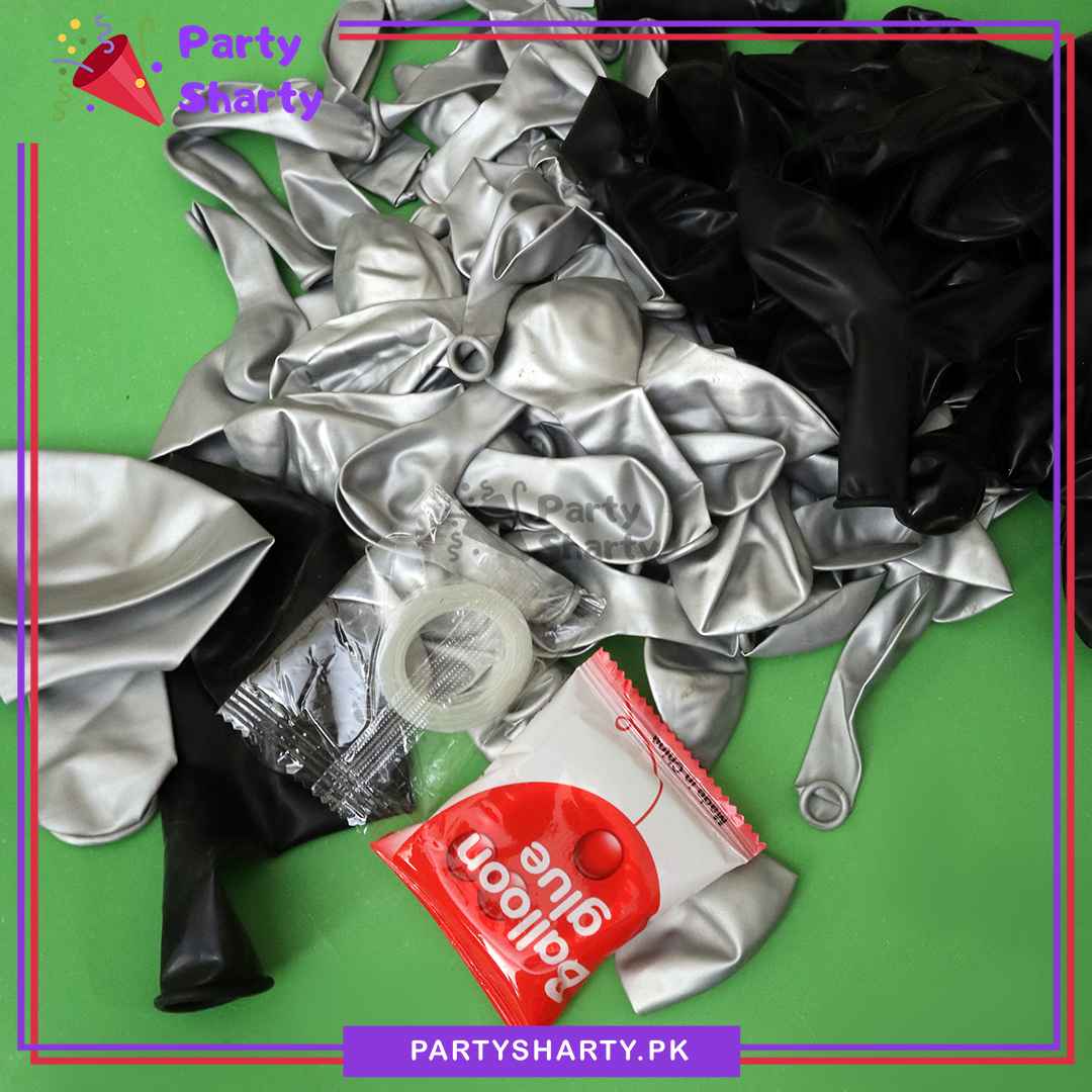 D-2 100pcs Black & Metallic Silver with Diso Orbz Balloon Garland Arch Kit For Party Event Decoration
