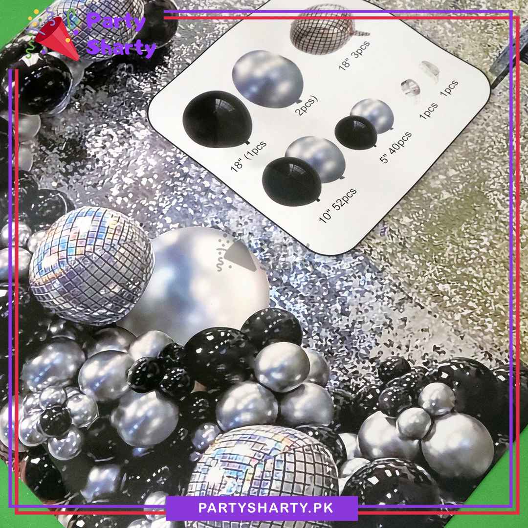 D-2 100pcs Black & Metallic Silver with Diso Orbz Balloon Garland Arch Kit For Party Event Decoration