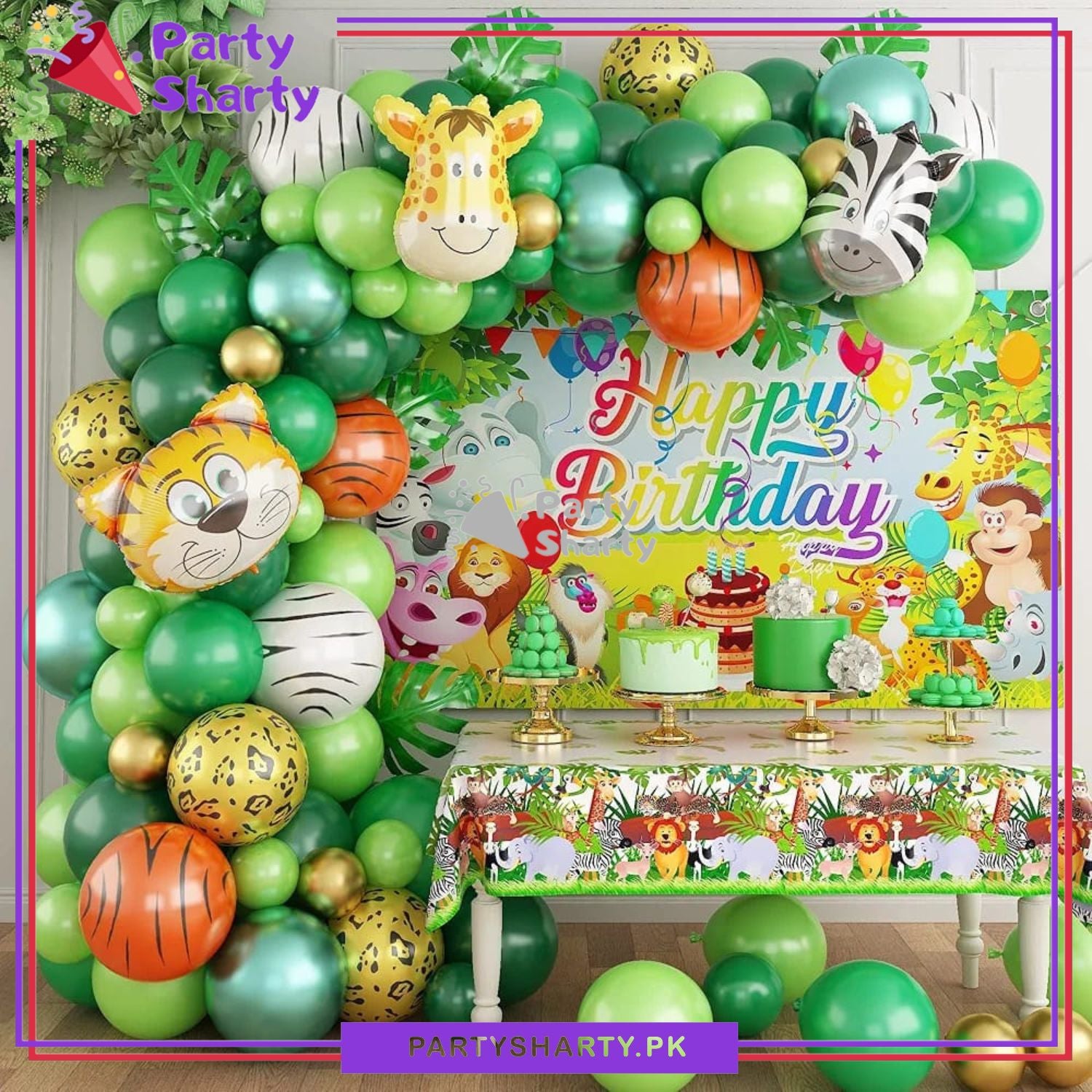D-2 100pcs Happy Birthday Jungle Theme Set For Jungle / Safari Theme Decoration