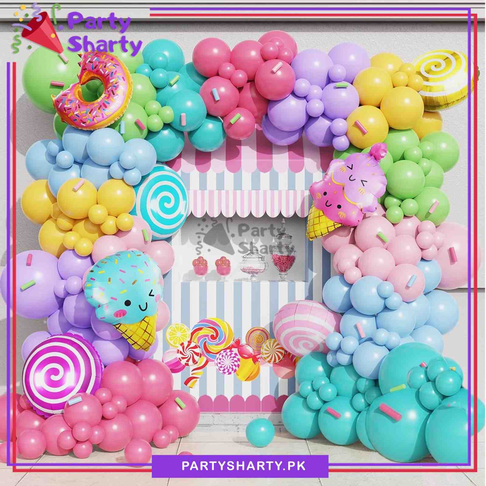 D-2 100pcs Multi Color Donut, Candy & Ice-cream Theme Balloons Garland Set For Candyland Theme Party Decoration