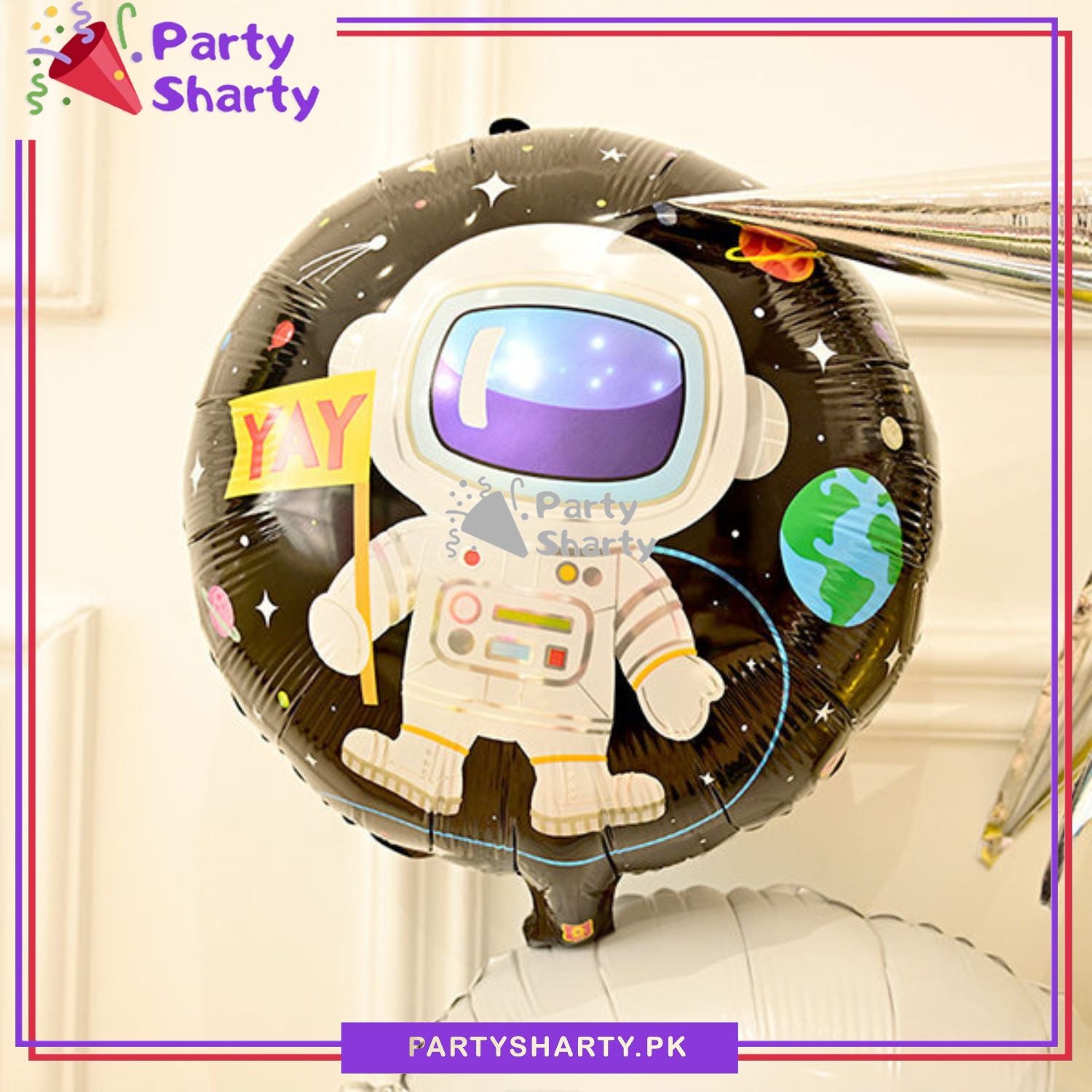 D-2 18inches Happy Birthday Astronaut / Spaceman Shaped Round Foil Balloon For Space Birthday Party Theme