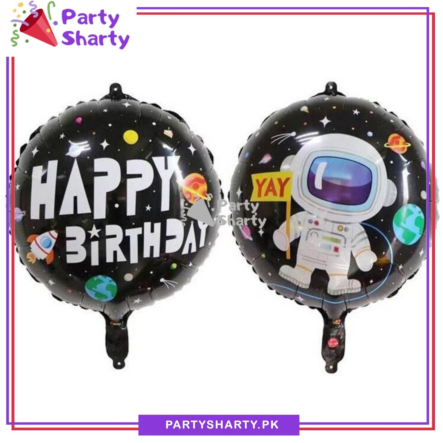 D-2 18inches Happy Birthday Astronaut / Spaceman Shaped Round Foil Balloon For Space Birthday Party Theme