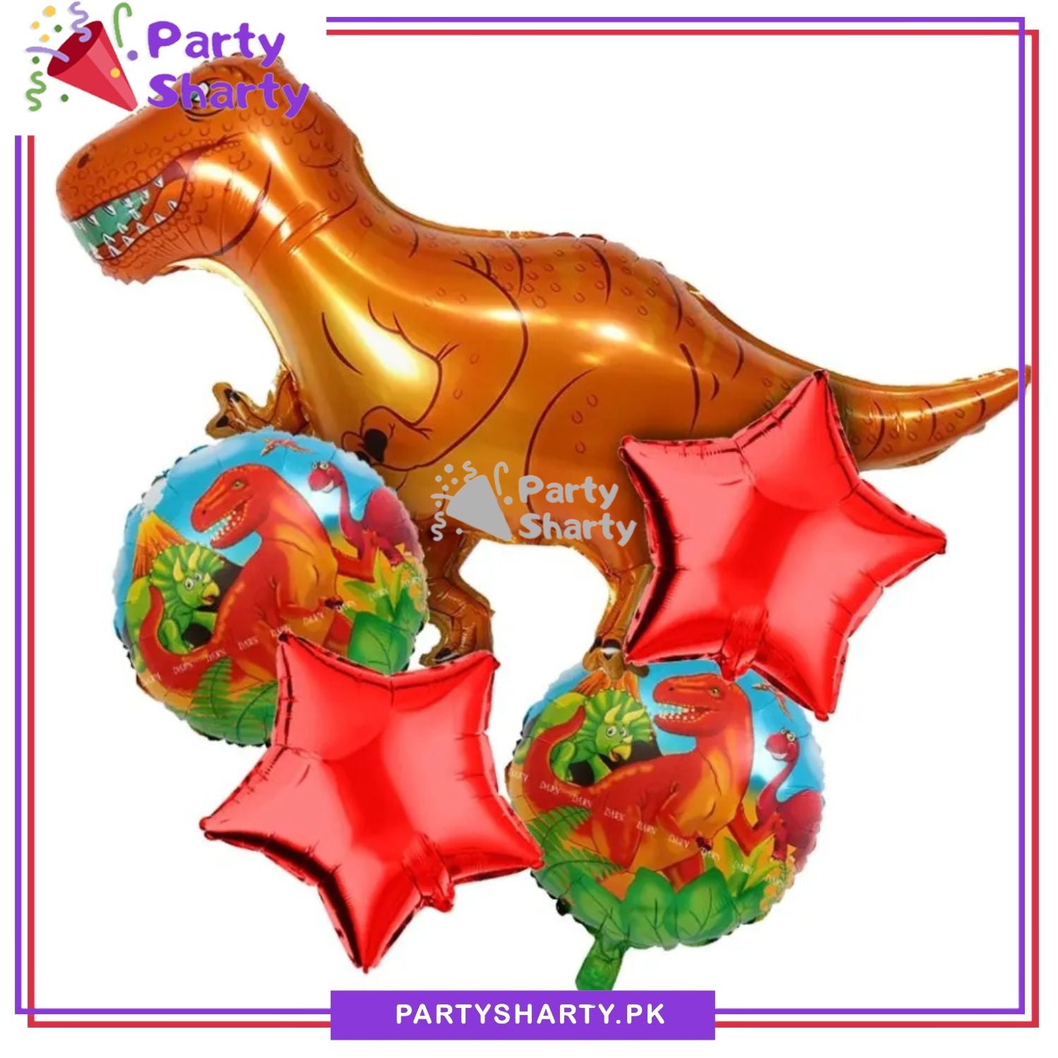 D-2 5pcs/Set Orange Dinosaur Foil Balloon Set For Dinosaur / Dragon theme Birthday Party Decoration