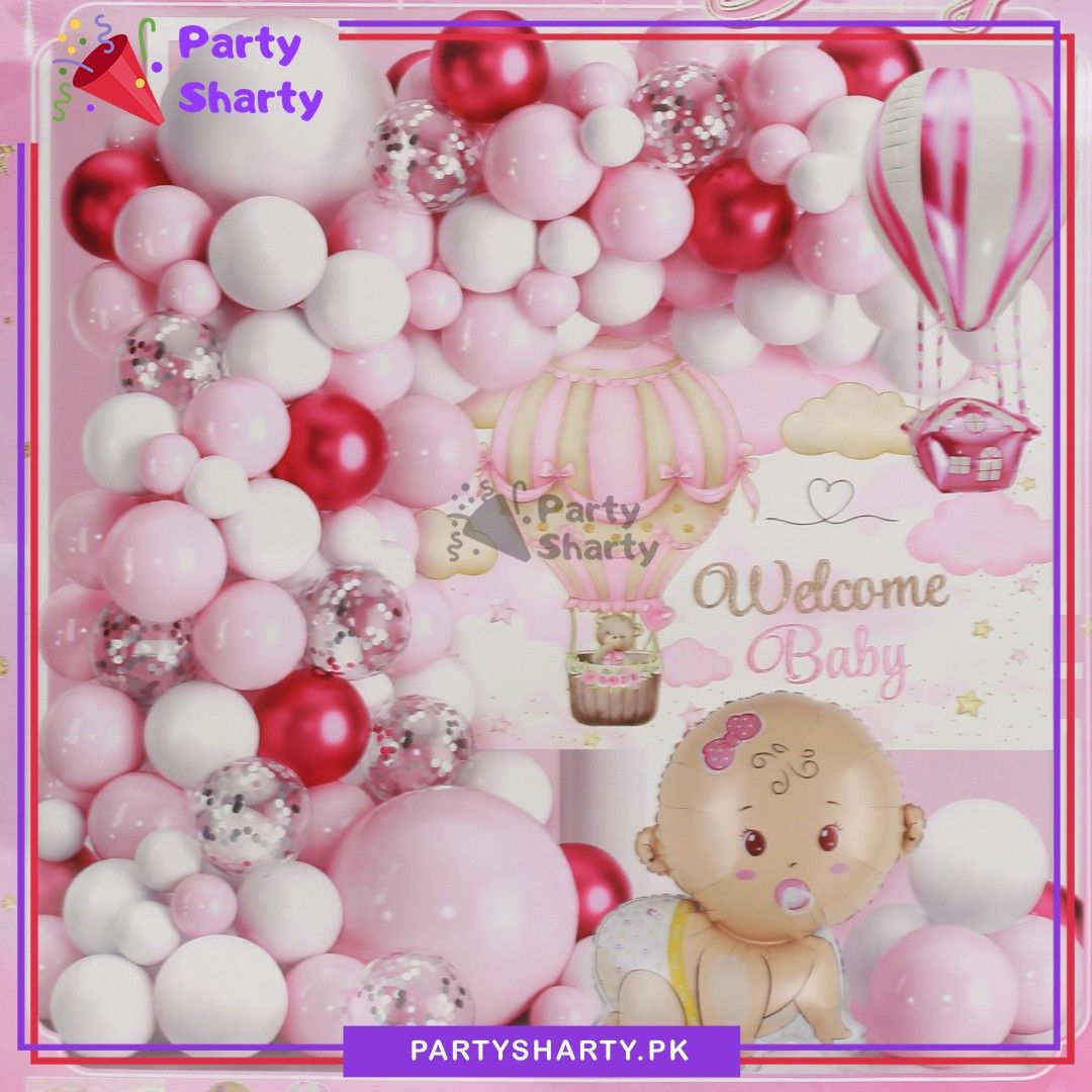 65pcs Welcome Baby Girl Theme Set for Welcome Baby Event Decoration & Celebration