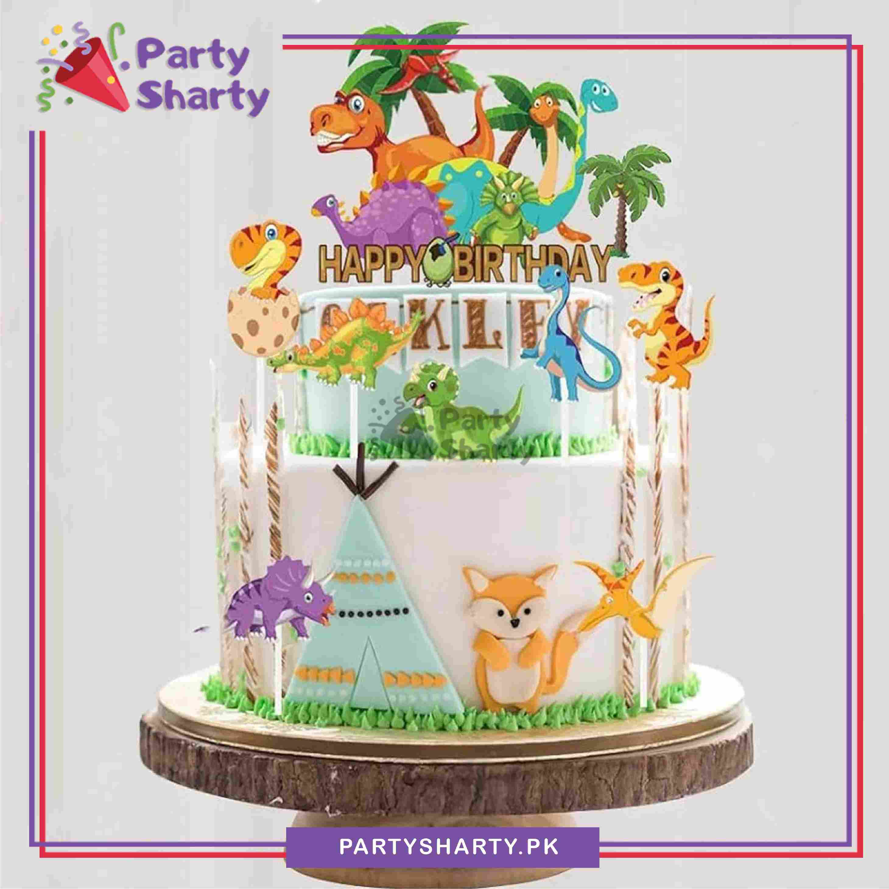 D-2 Dinosaur Theme Cake Topper Set of 6 for Dinosaur Theme Birthday Decoration and Celebration