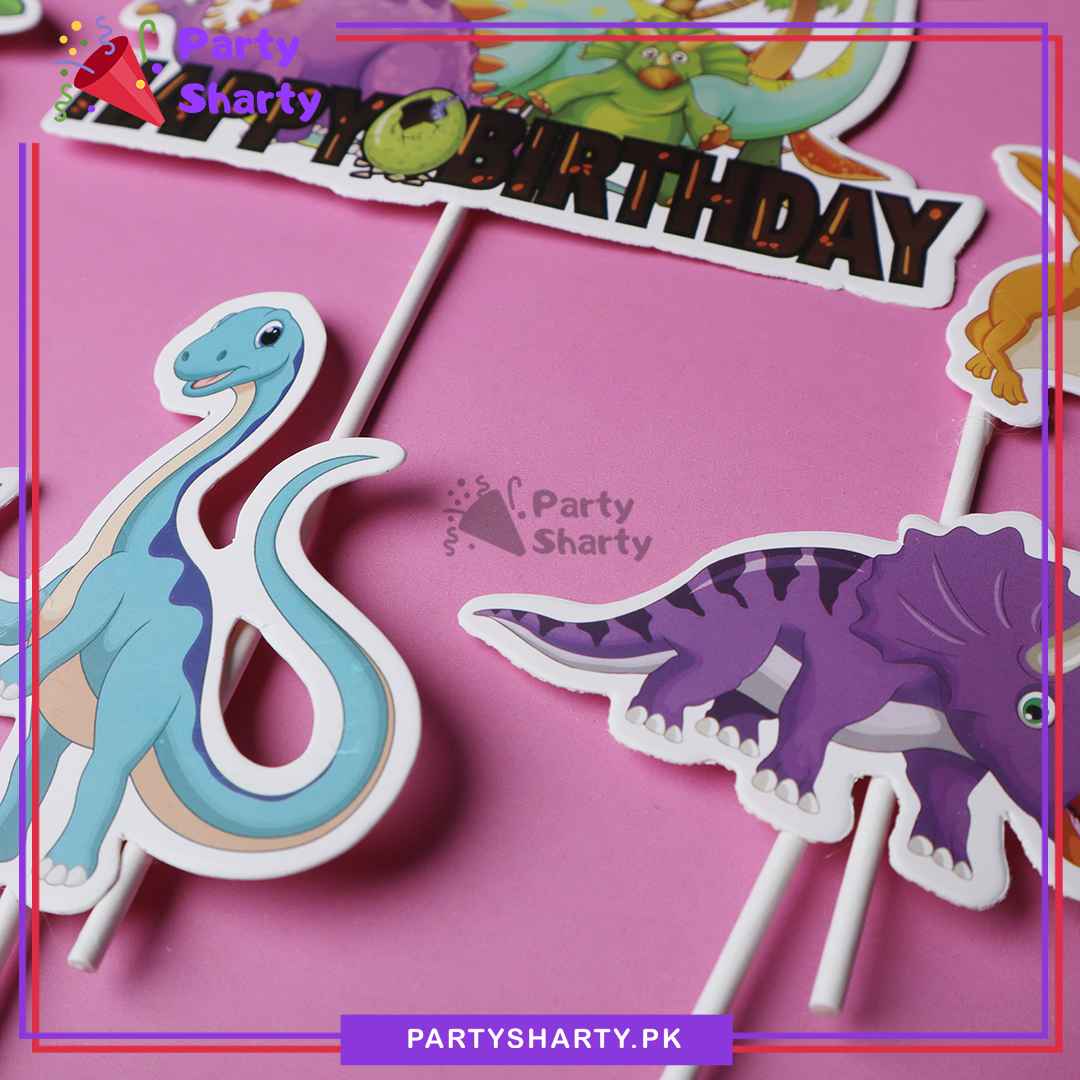 D-2 Dinosaur Theme Cake Topper Set of 6 for Dinosaur Theme Birthday Decoration and Celebration