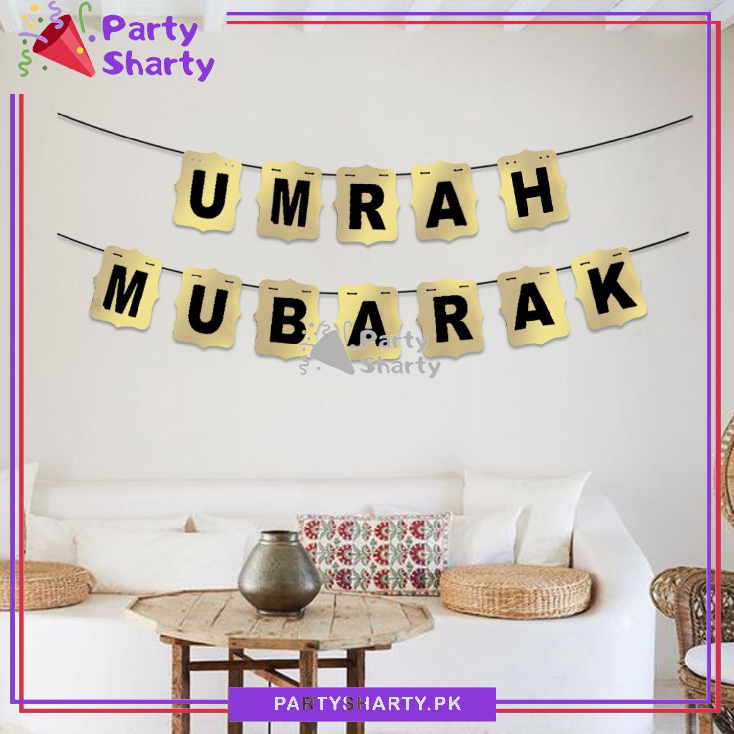 D-2 Golden with Black Printed Umrah Mubarak Card Banner For Umrah Mubarak Decoration and Celebration
