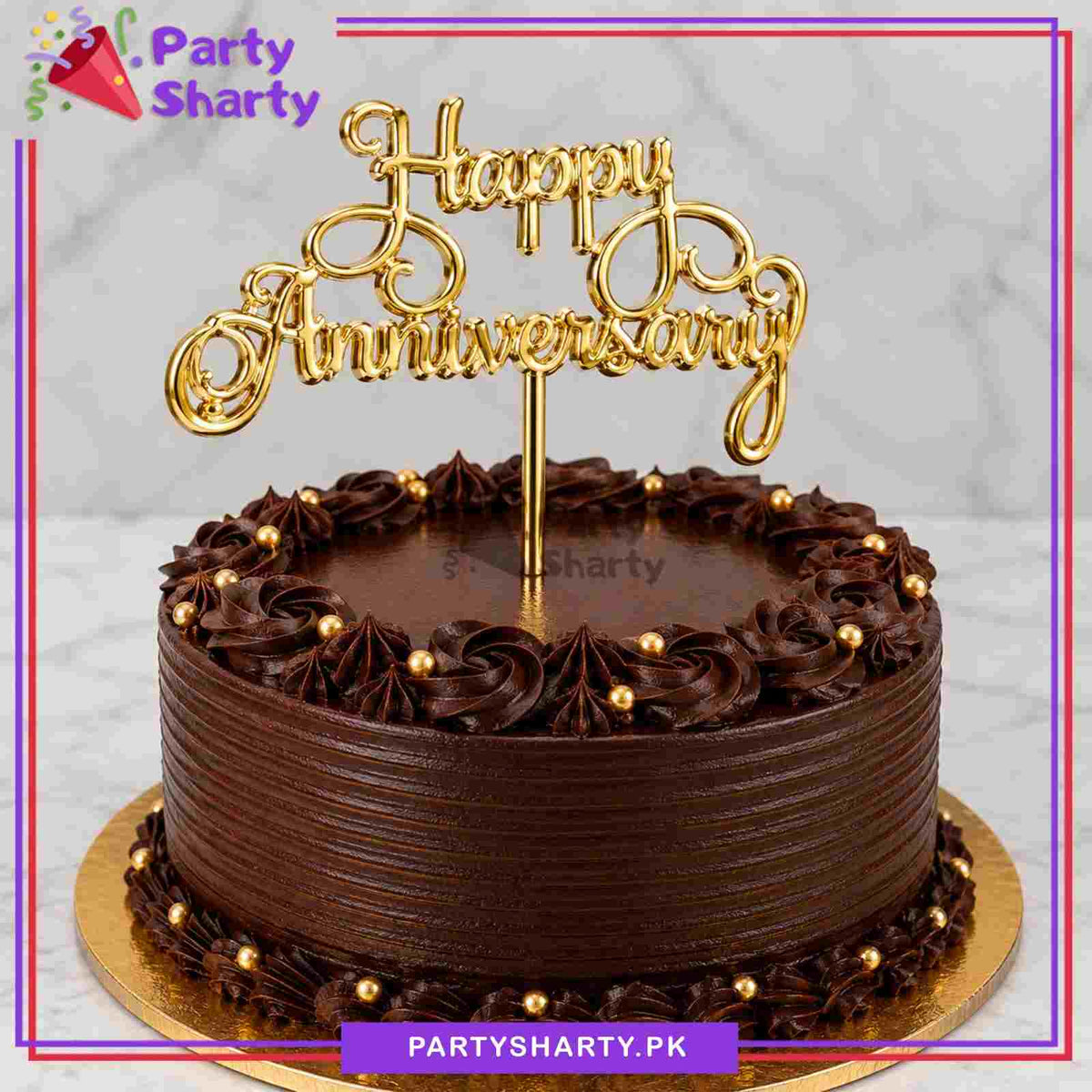 D-2 Happy Anniversary Simple Plastic Cake Topper for Anniversary Celebration