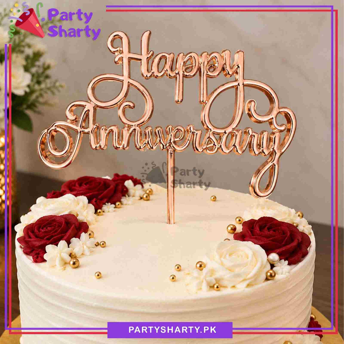 D-2 Happy Anniversary Simple Plastic Cake Topper for Anniversary Celebration